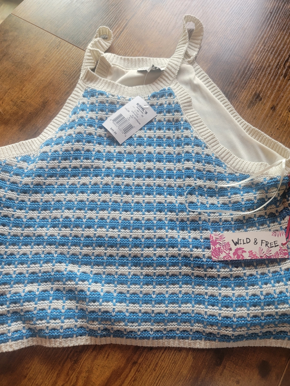 Wild & Free Blue Cream Cropped Knit Tank and Matching Skirt